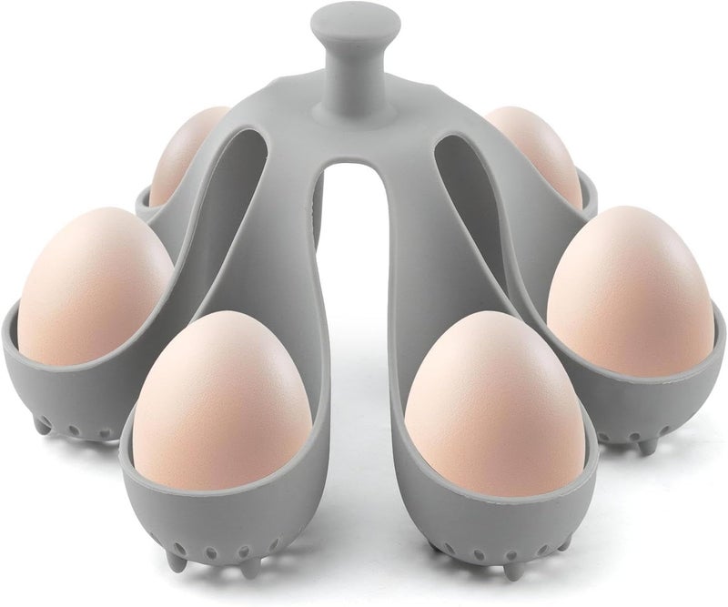 PUXING Silicone Egg Boiler Rack Freestanding Egg Boiler Eggs Cooker Hard Boiled Eggs Boilers Eg g Molds for Cooking Holds 6 Eg g Poached (COLOR:grey) - Image 1